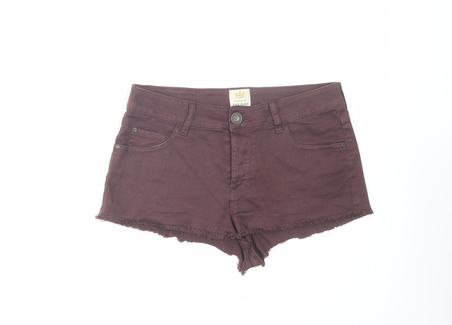River Island Womens Brown Cotton Cut-Off Shorts Size 12 Regular Zip