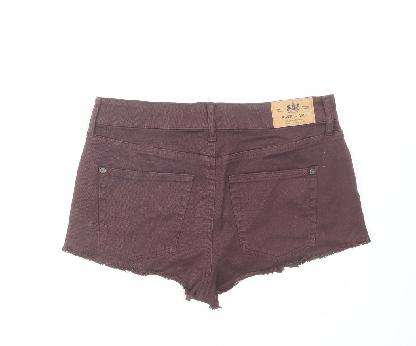 River Island Womens Brown Cotton Cut-Off Shorts Size 12 Regular Zip