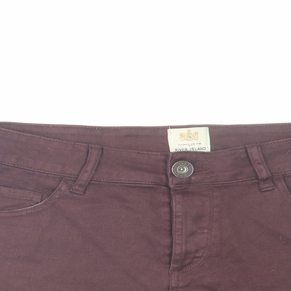 River Island Womens Brown Cotton Cut-Off Shorts Size 12 Regular Zip