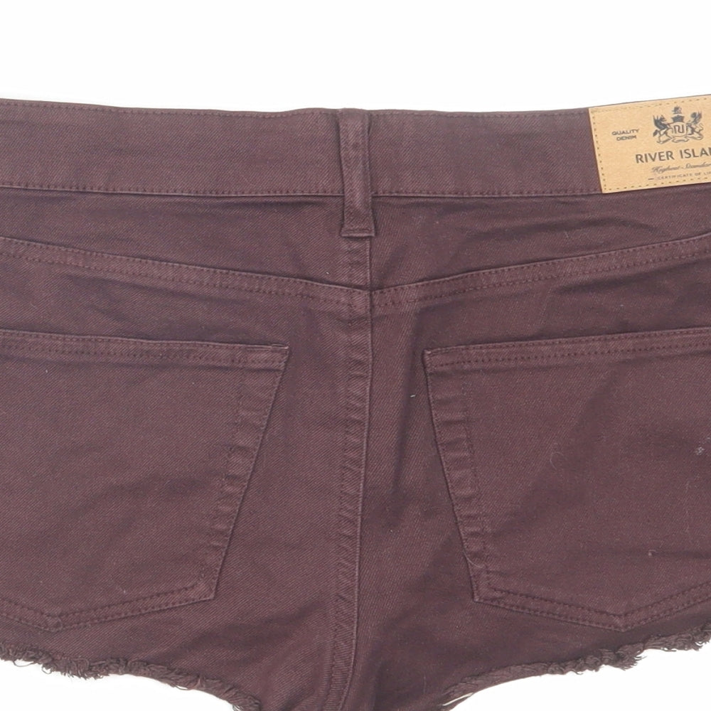 River Island Womens Brown Cotton Cut-Off Shorts Size 12 Regular Zip