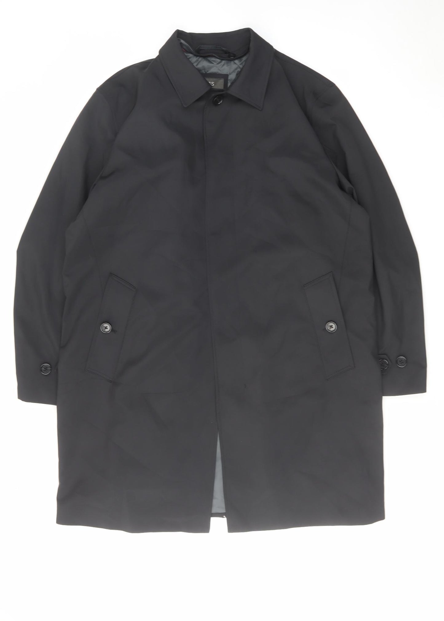 Marks and Spencer Mens Black Overcoat Coat Size XL Button