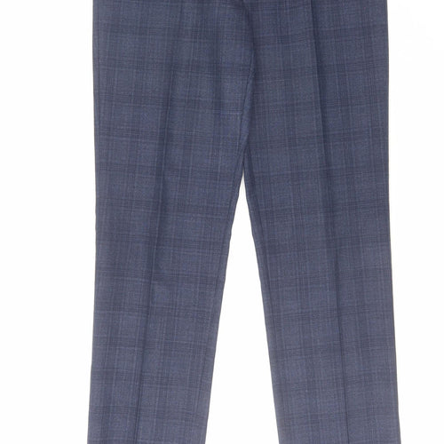 NEXT Mens Blue Check Polyester Dress Pants Trousers Size 32 in L33 in Regular Zip