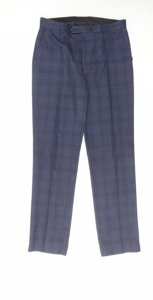 NEXT Mens Blue Check Polyester Dress Pants Trousers Size 32 in L33 in Regular Zip