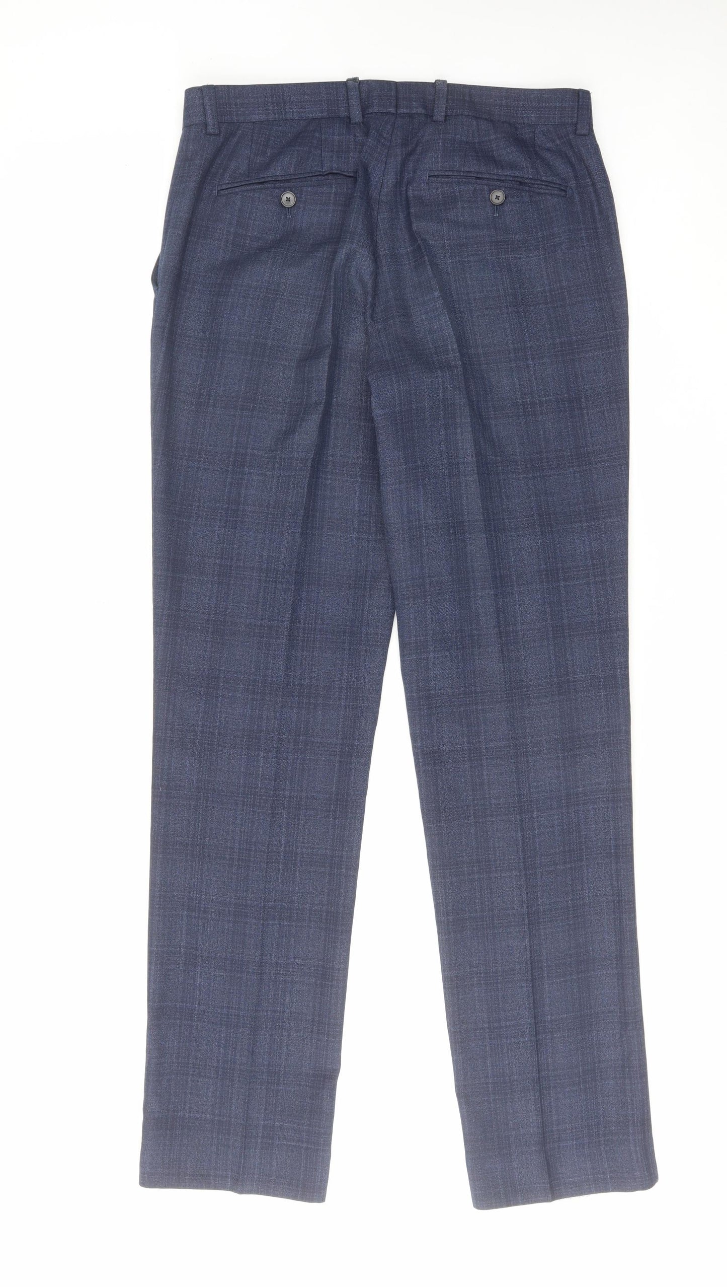 NEXT Mens Blue Check Polyester Dress Pants Trousers Size 32 in L33 in Regular Zip