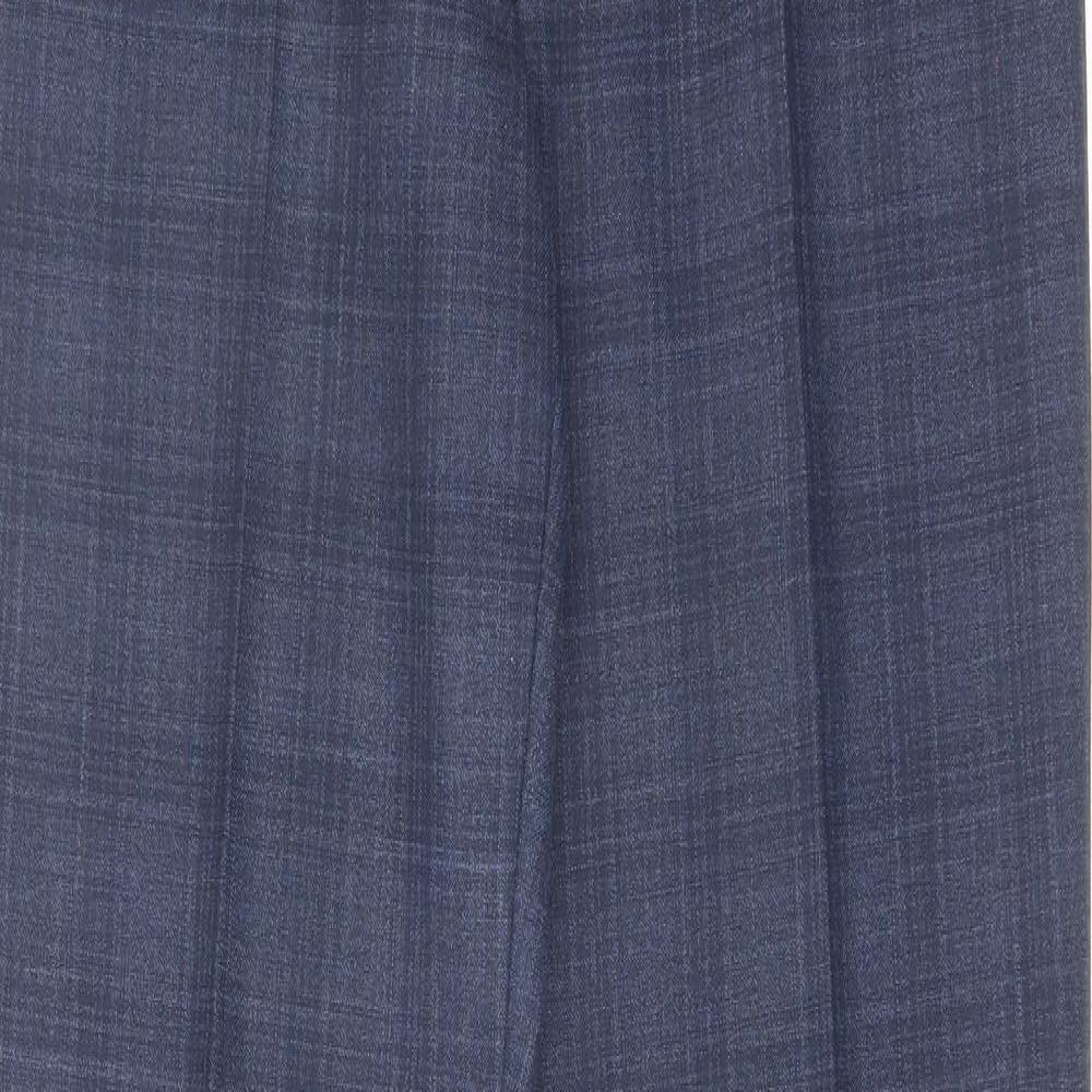 NEXT Mens Blue Check Polyester Dress Pants Trousers Size 32 in L33 in Regular Zip