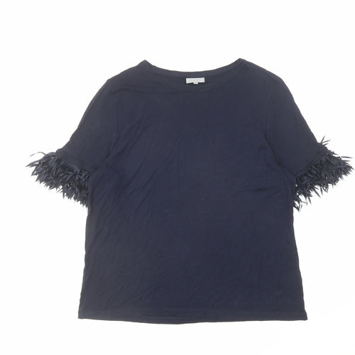 Oliver Bonas Womens Blue Viscose Basic T-Shirt Size 10 Boat Neck - Sleeve Detail