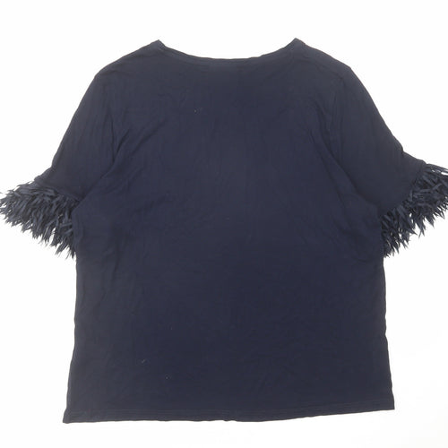 Oliver Bonas Womens Blue Viscose Basic T-Shirt Size 10 Boat Neck - Sleeve Detail