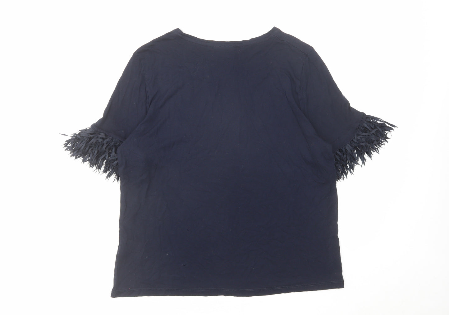 Oliver Bonas Womens Blue Viscose Basic T-Shirt Size 10 Boat Neck - Sleeve Detail