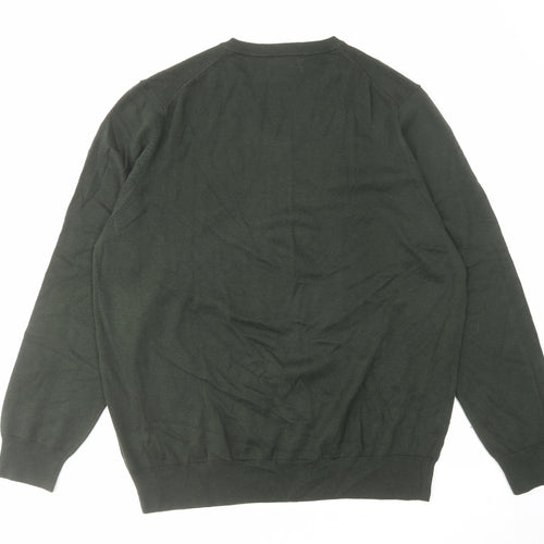 Marks and Spencer Mens Green V-Neck Cotton Pullover Jumper Size 2XL Long Sleeve