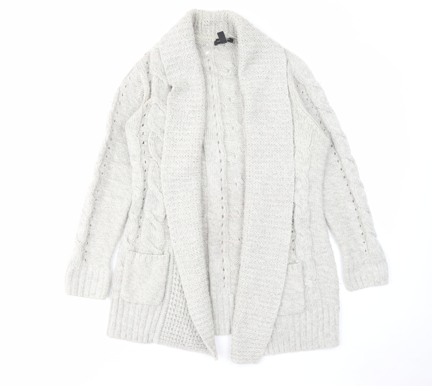 New Look Womens Grey V-Neck Acrylic Cardigan Jumper Size 14