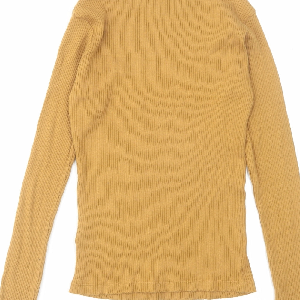 Uniqlo Womens Yellow High Neck Cotton Pullover Jumper Size XS