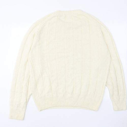 Cambridge Mens Ivory Round Neck Viscose Pullover Jumper Size L Long Sleeve