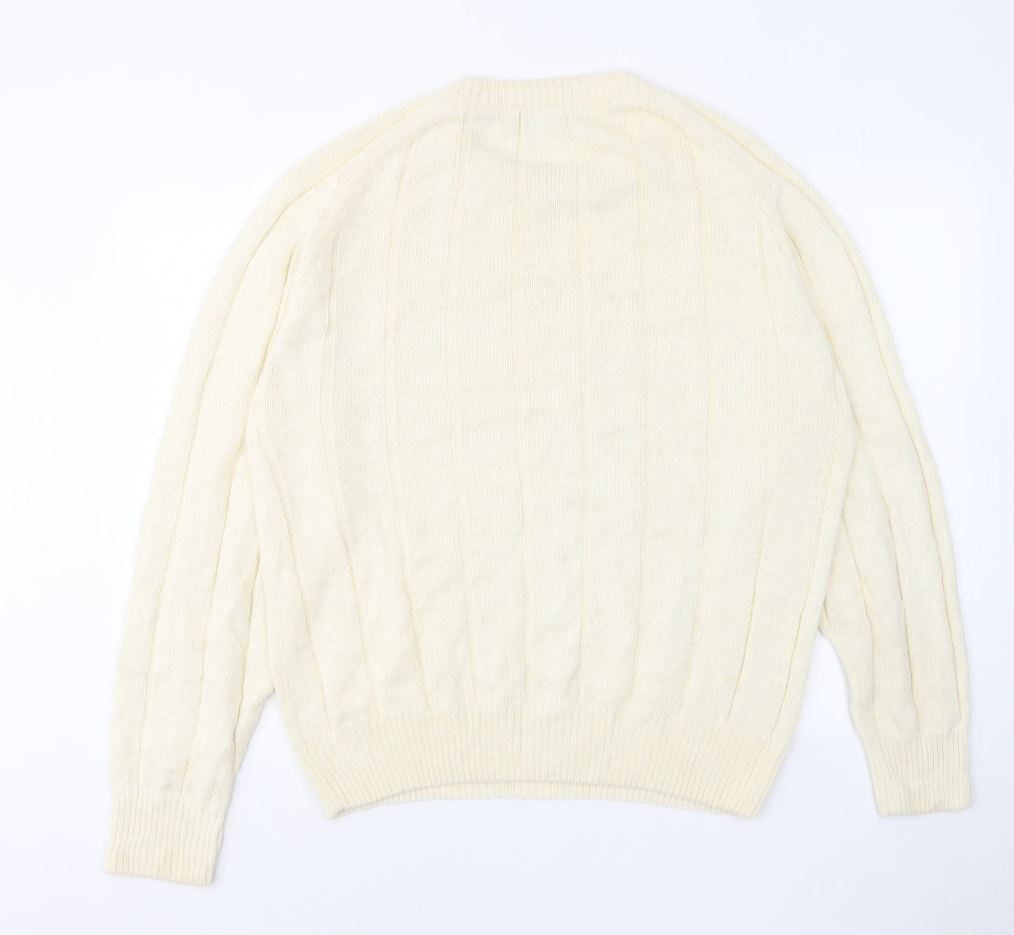 Cambridge Mens Ivory Round Neck Viscose Pullover Jumper Size L Long Sleeve