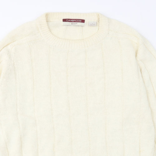 Cambridge Mens Ivory Round Neck Viscose Pullover Jumper Size L Long Sleeve