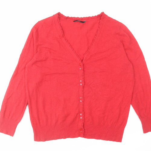 BHS Womens Red V-Neck Cotton Cardigan Jumper Size 22