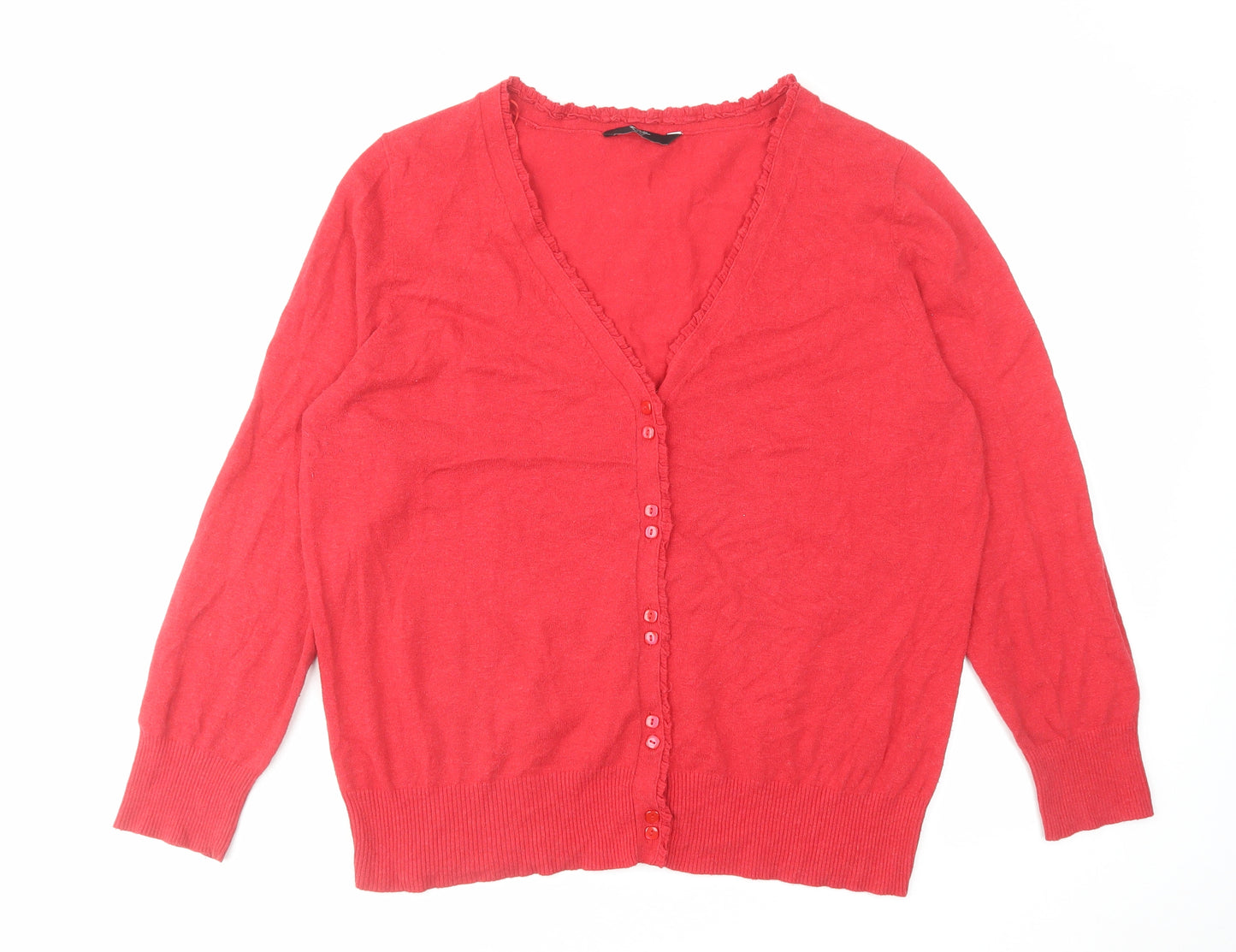 BHS Womens Red V-Neck Cotton Cardigan Jumper Size 22