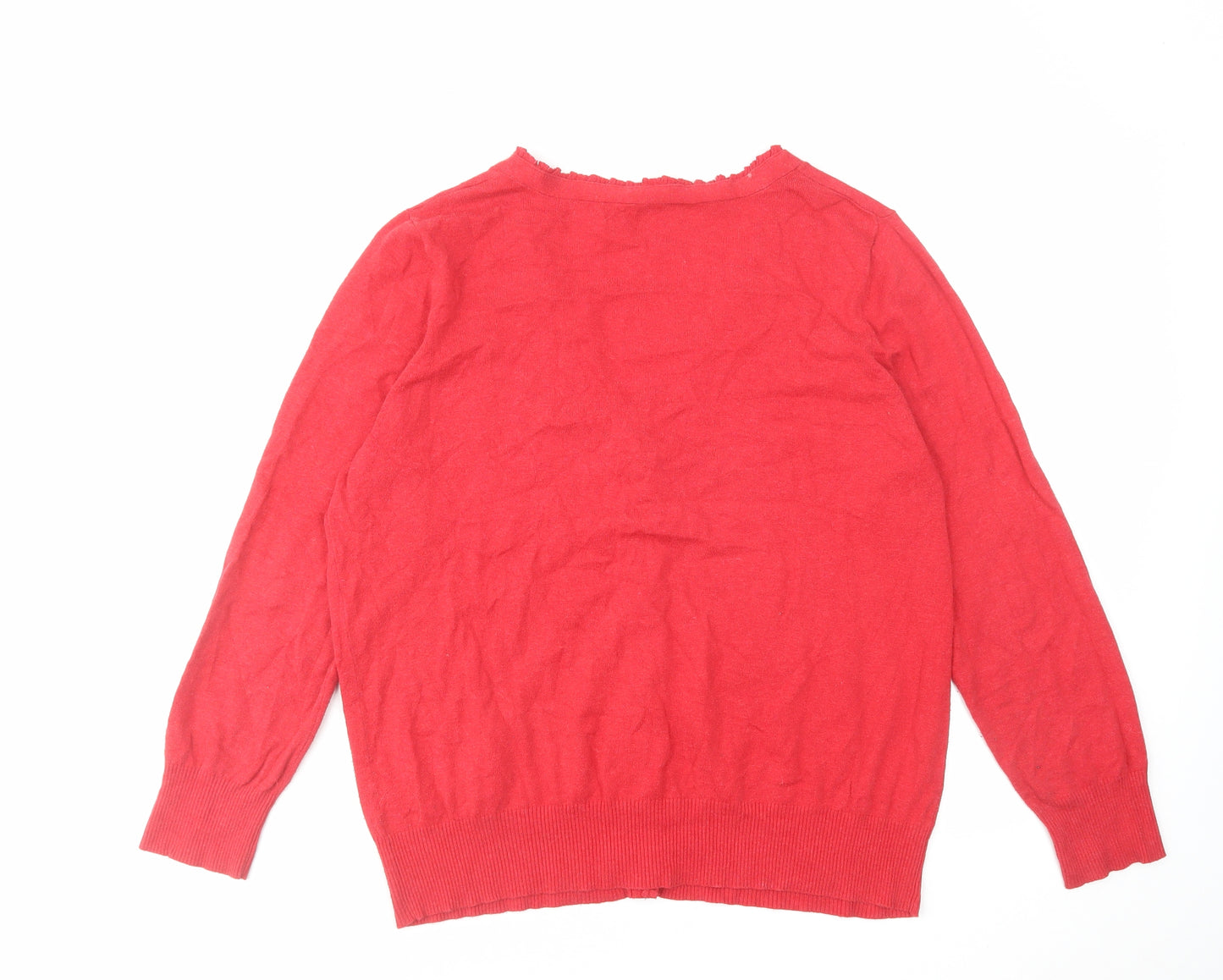 BHS Womens Red V-Neck Cotton Cardigan Jumper Size 22