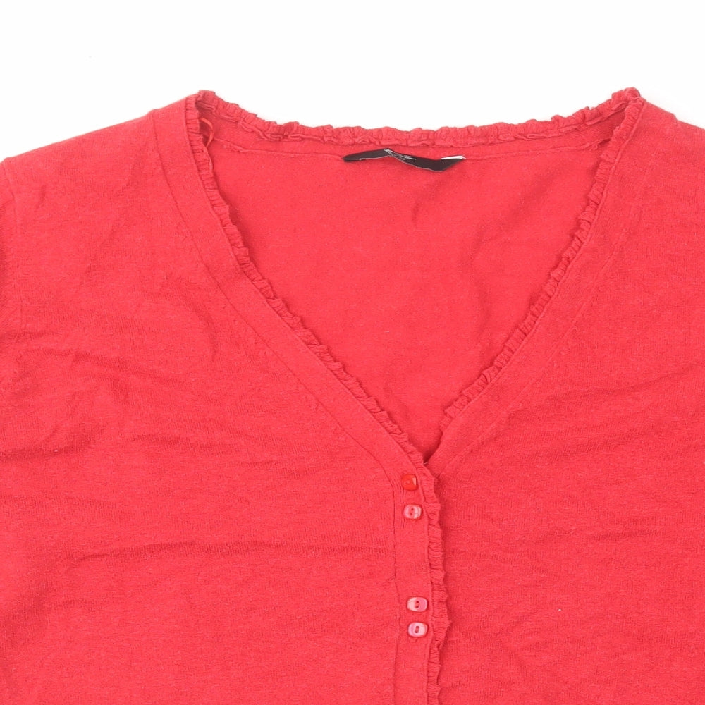 BHS Womens Red V-Neck Cotton Cardigan Jumper Size 22