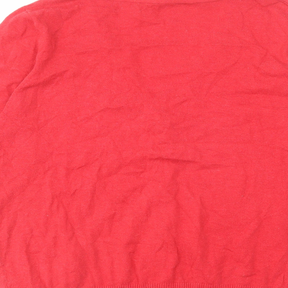 BHS Womens Red V-Neck Cotton Cardigan Jumper Size 22