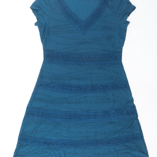 RJR.John Rocha Womens Blue Polyester A-Line Size 16 V-Neck Pullover - Crocheted Lace Detail