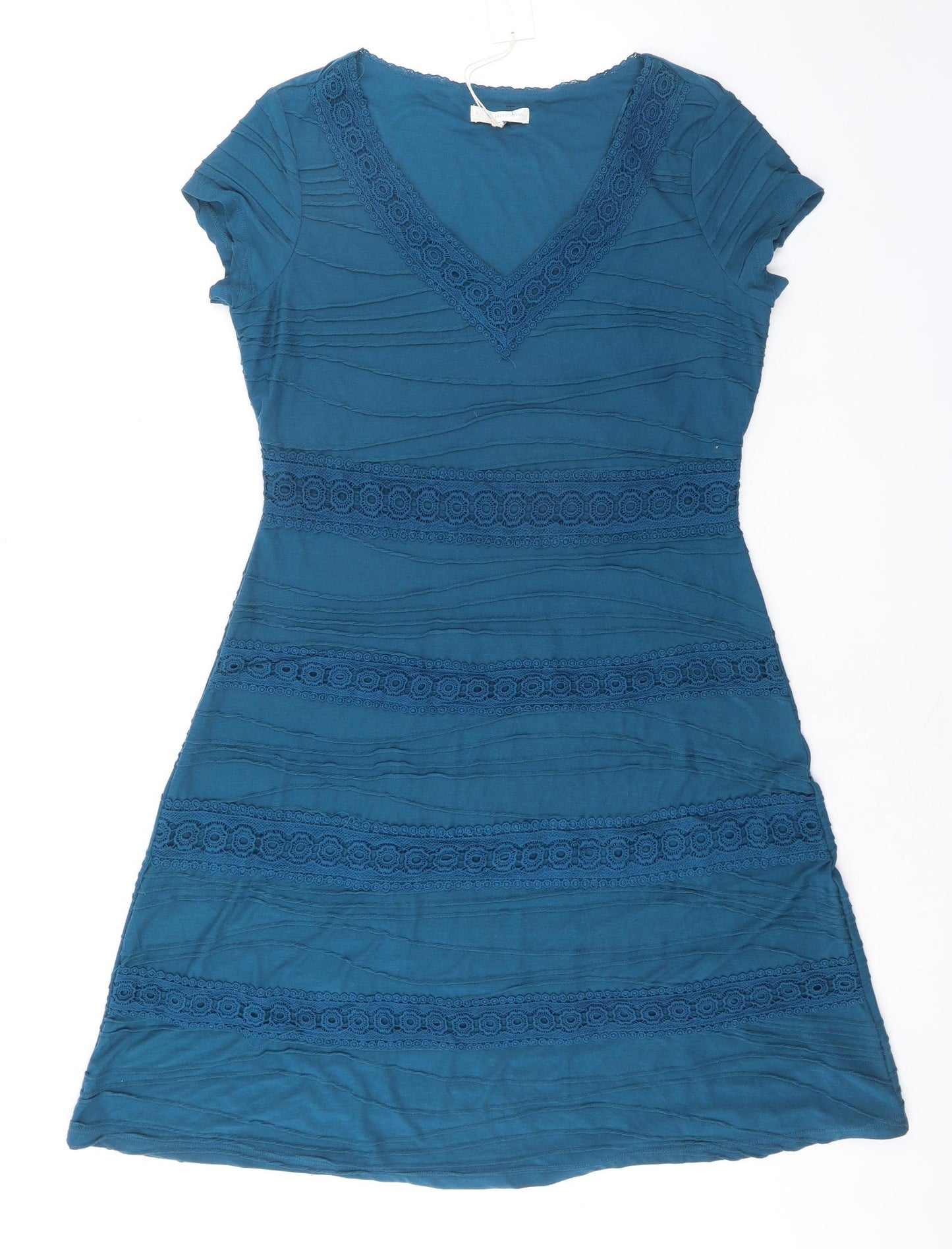 RJR.John Rocha Womens Blue Polyester A-Line Size 16 V-Neck Pullover - Crocheted Lace Detail