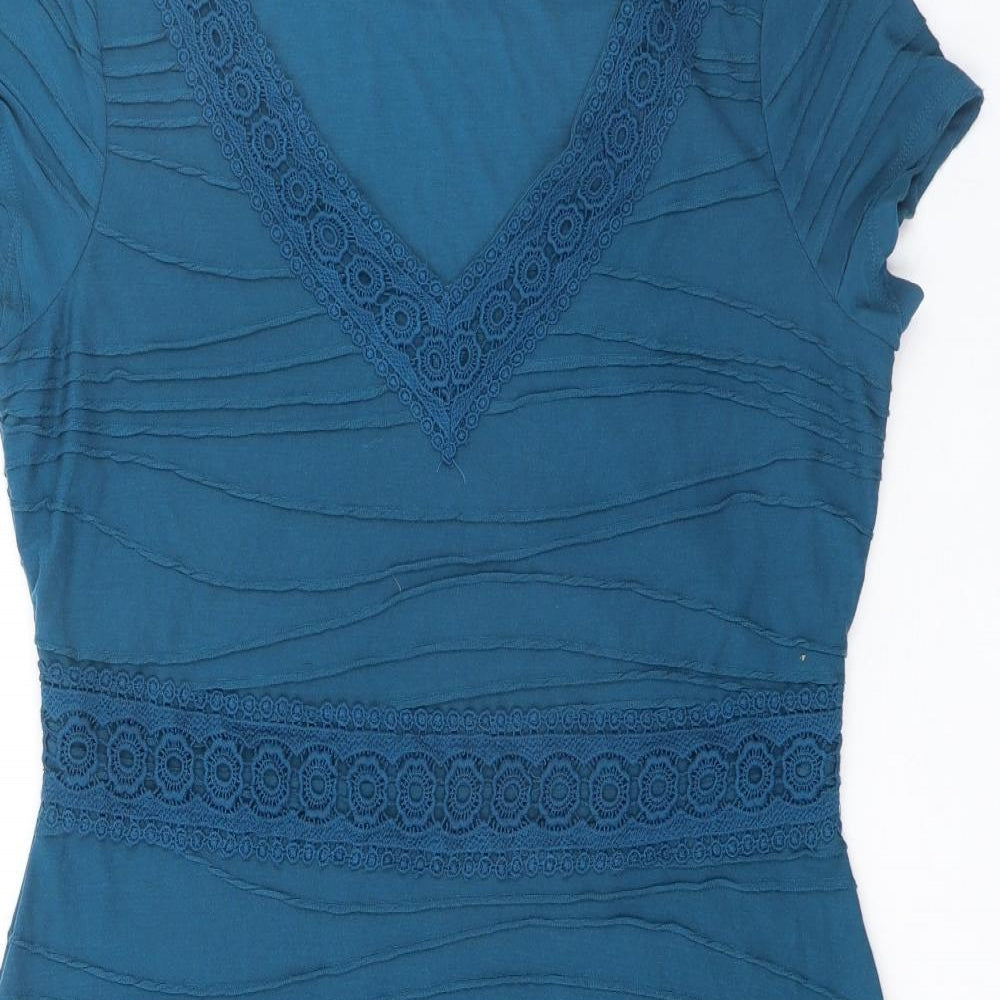 RJR.John Rocha Womens Blue Polyester A-Line Size 16 V-Neck Pullover - Crocheted Lace Detail