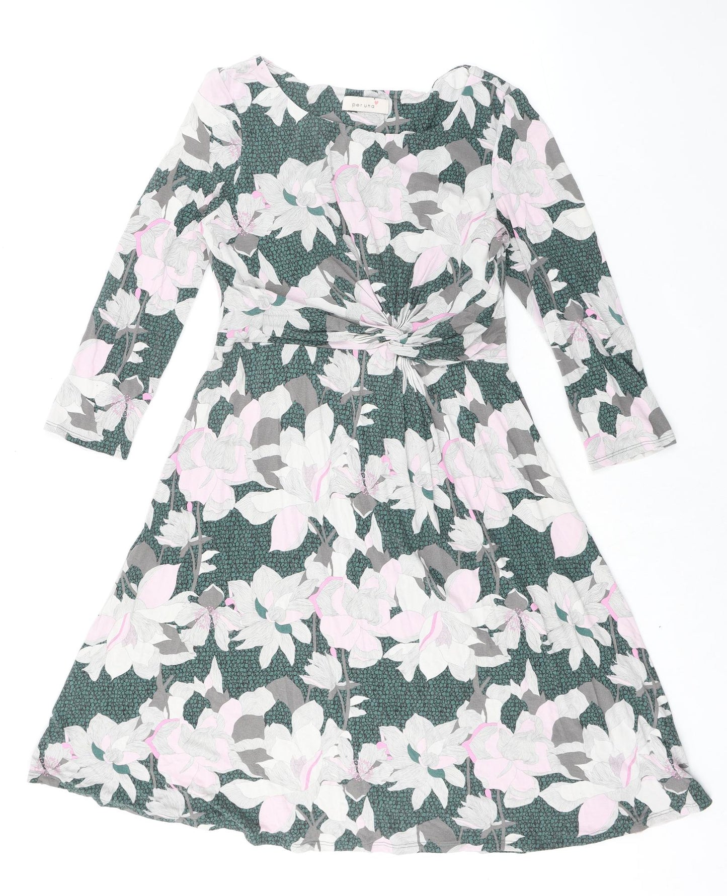 Per Una Womens Green Floral Polyester A-Line Size 10 Boat Neck