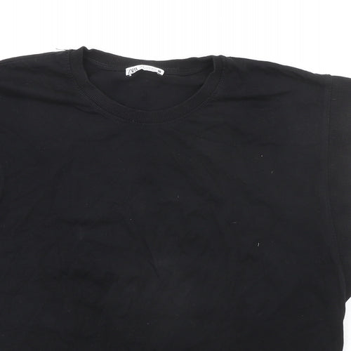 Zara Womens Black Cotton Basic T-Shirt Size XL Crew Neck