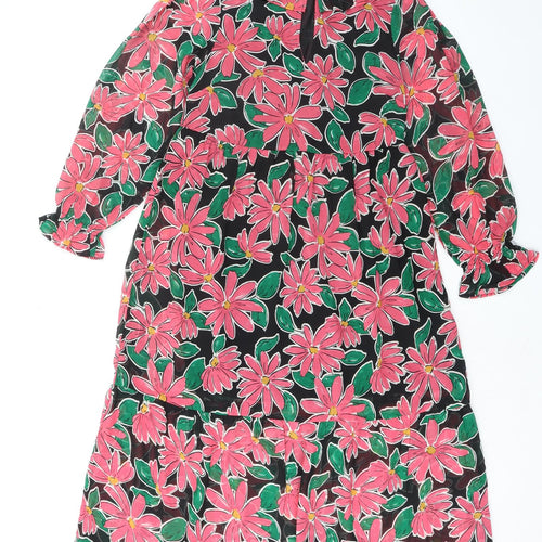 Wednesday's Girl Womens Black Floral Polyester A-Line Size XS Round Neck Tie