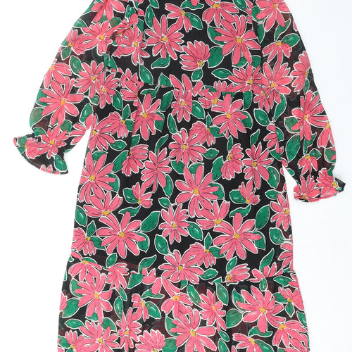 Wednesday's Girl Womens Black Floral Polyester A-Line Size XS Round Neck Tie