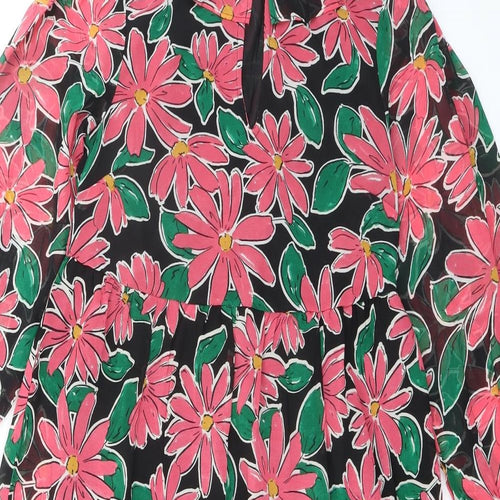 Wednesday's Girl Womens Black Floral Polyester A-Line Size XS Round Neck Tie