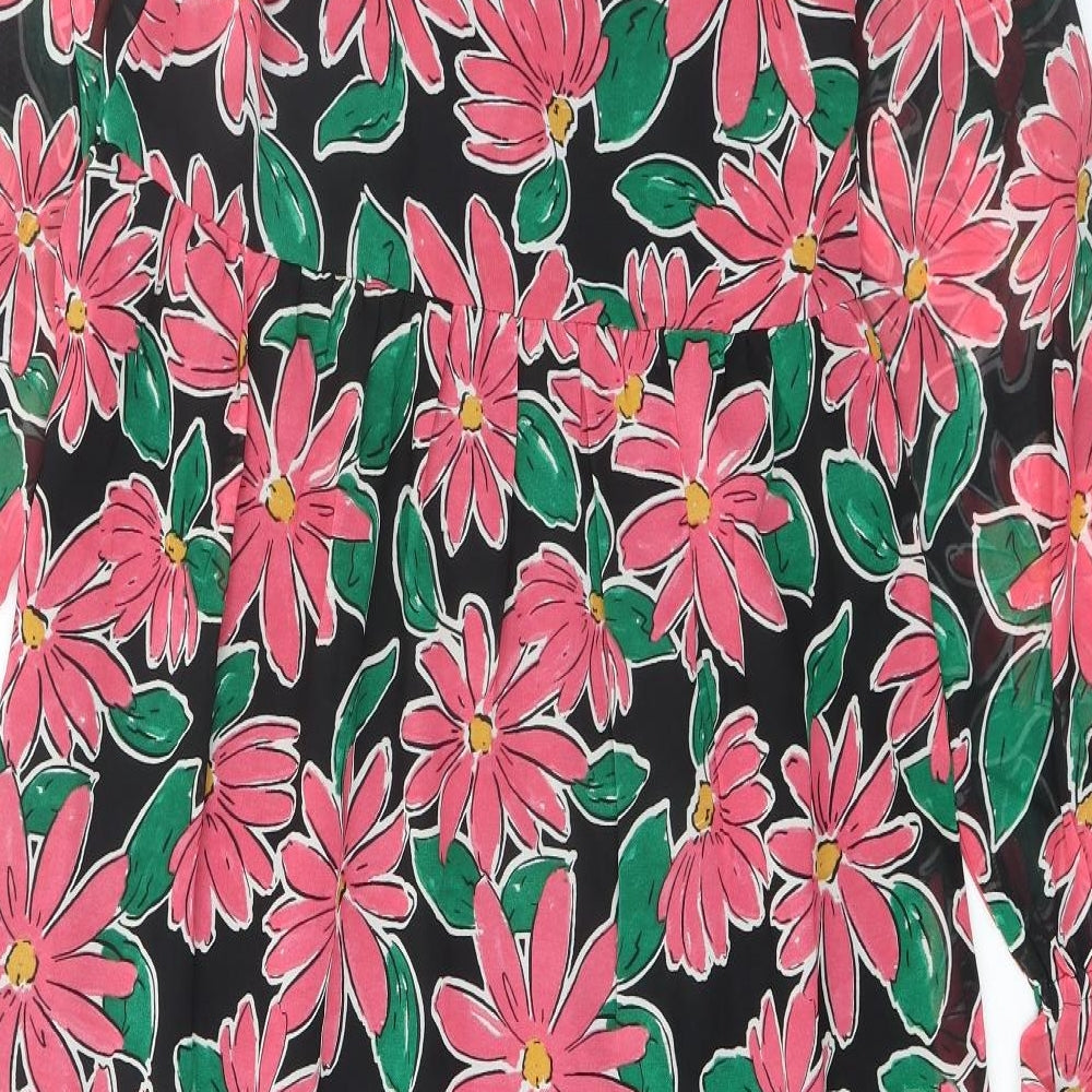 Wednesday's Girl Womens Black Floral Polyester A-Line Size XS Round Neck Tie