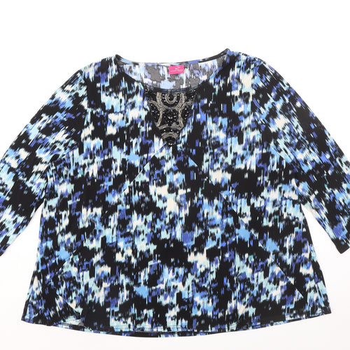 Together Womens Black Geometric Polyester Basic Blouse Size 22 Boat Neck - Embellished Neckline