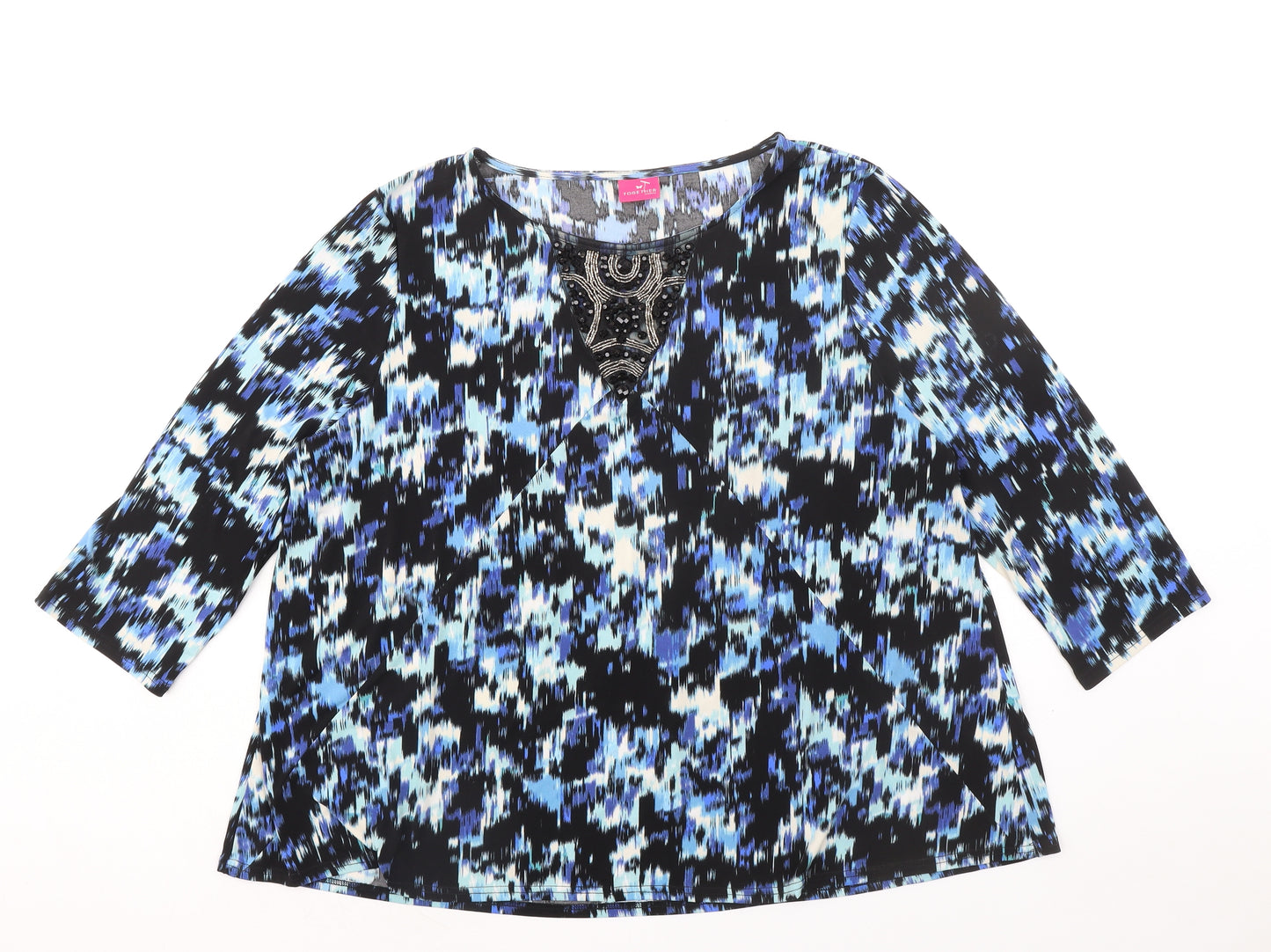 Together Womens Black Geometric Polyester Basic Blouse Size 22 Boat Neck - Embellished Neckline