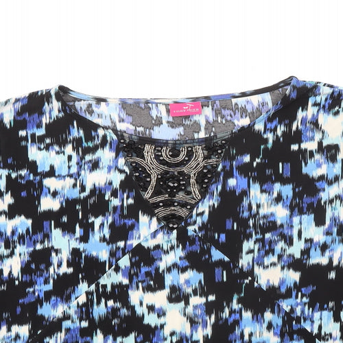 Together Womens Black Geometric Polyester Basic Blouse Size 22 Boat Neck - Embellished Neckline
