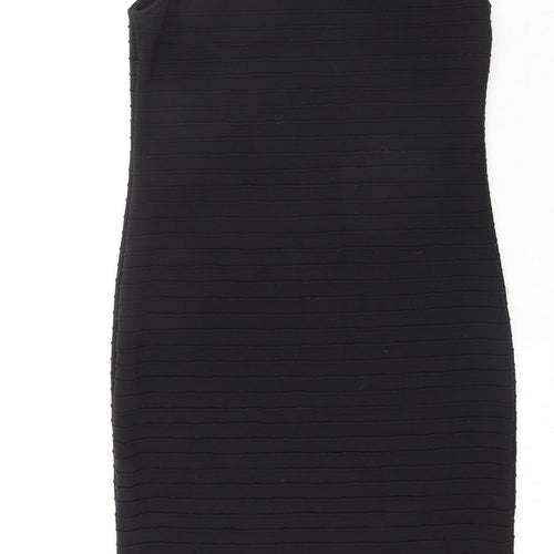 Dorothy Perkins Womens Black Polyester Bodycon Size 12 Mock Neck Zip - Textured