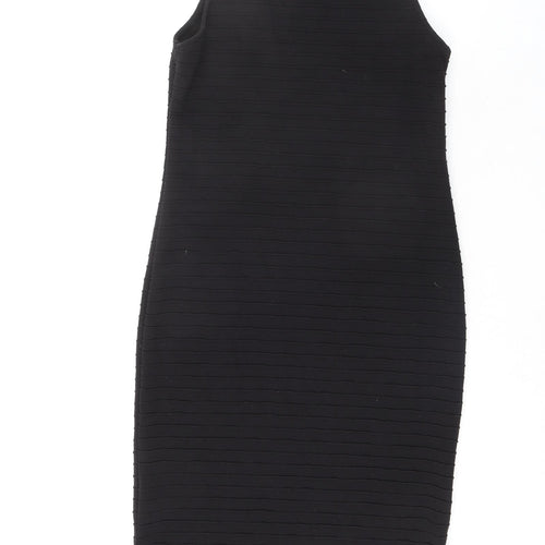 Dorothy Perkins Womens Black Polyester Bodycon Size 12 Mock Neck Zip - Textured