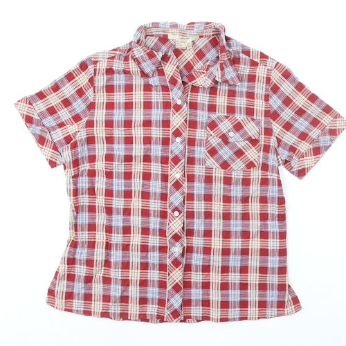 Zara Womens Red Plaid 100% Cotton Basic Button-Up Size L Collared