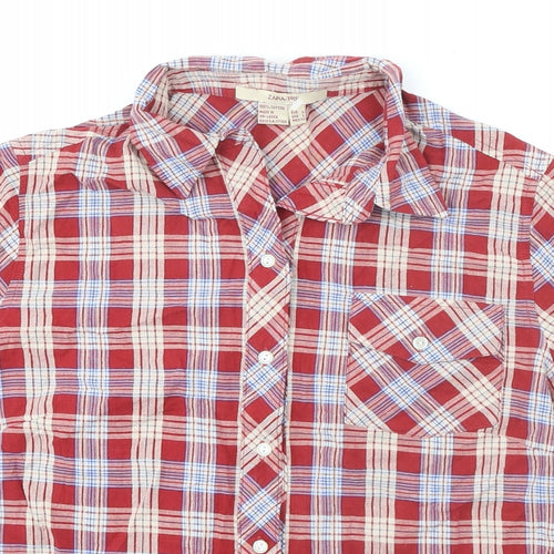 Zara Womens Red Plaid 100% Cotton Basic Button-Up Size L Collared