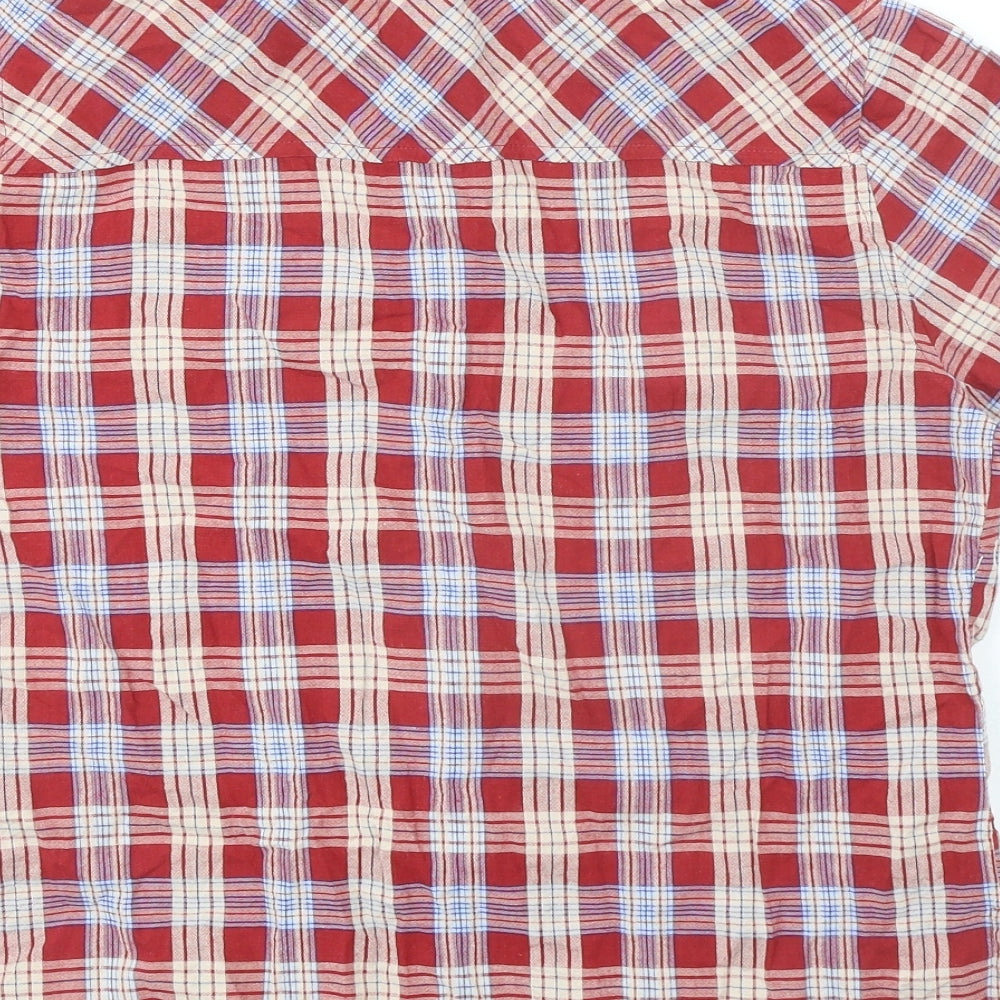 Zara Womens Red Plaid 100% Cotton Basic Button-Up Size L Collared