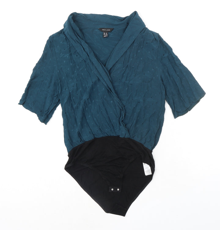New Look Womens Green Viscose Bodysuit One-Piece Size 12 Snap
