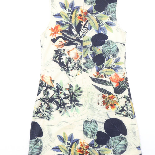 tenki Womens Ivory Geometric Polyester Shift Size 10 Boat Neck Zip