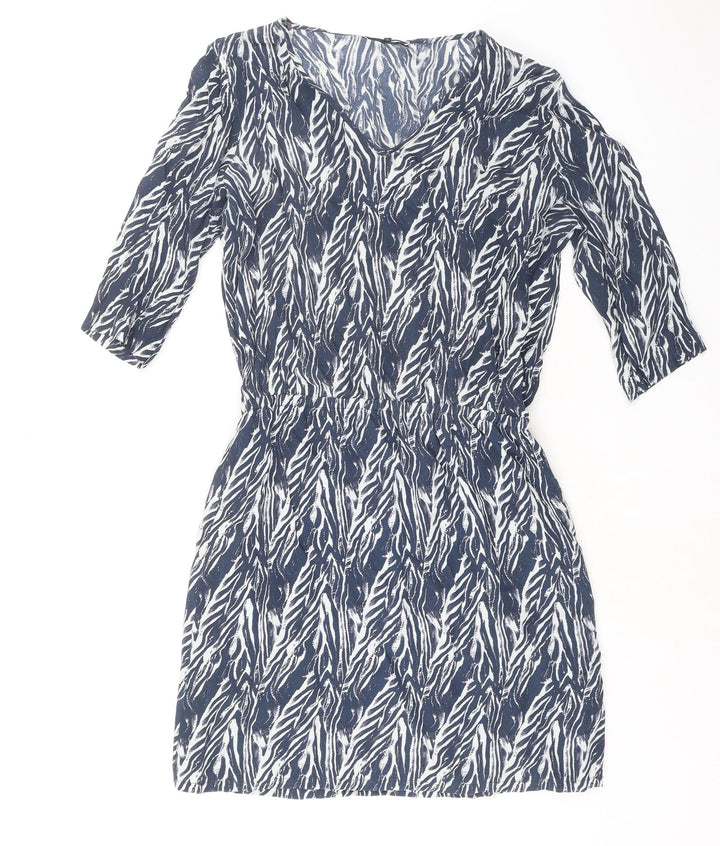 Maison de Nimes Womens Blue Geometric Viscose Shift Size 10 V-Neck