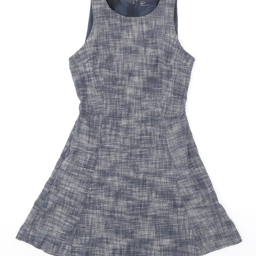 Gap Womens Blue Cotton Fit & Flare Size 4 Boat Neck Zip