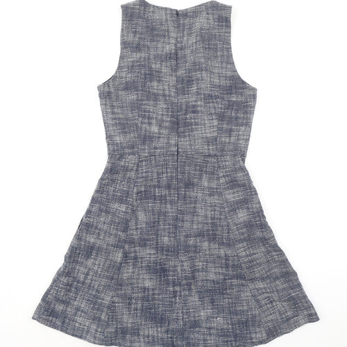 Gap Womens Blue Cotton Fit & Flare Size 4 Boat Neck Zip