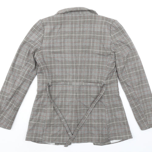 H&M Womens Grey Plaid Jacket Blazer Size 8 Tie