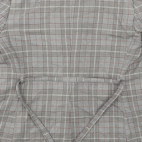 H&M Womens Grey Plaid Jacket Blazer Size 8 Tie