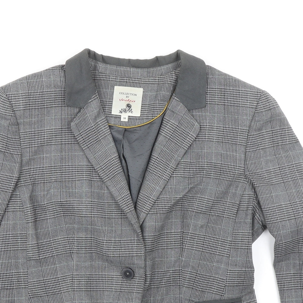 Jackpot Mens Grey Plaid Polyester Jacket Blazer Size 38 Regular
