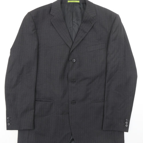 Burton Mens Grey Striped Polyester Jacket Suit Jacket Size 42 Regular