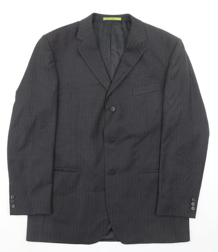 Burton Mens Grey Striped Polyester Jacket Suit Jacket Size 42 Regular